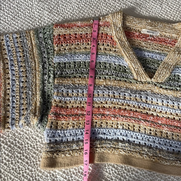 LALAVON Boxy Crop V-Neck Short Sleeve Open Knit Multi Color Sweater Top Size S - Picture 7 of 10